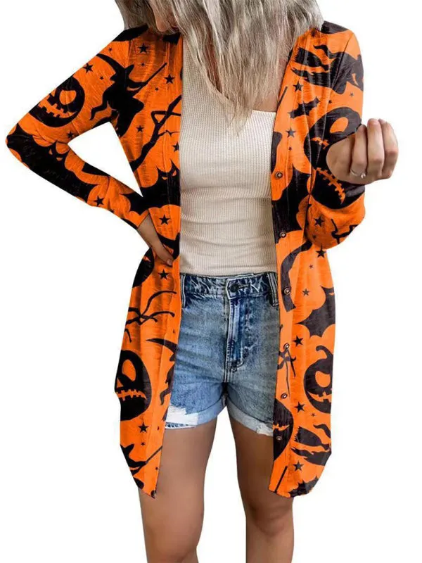 Wenkouban-Winter outfits ideas Women's Halloween-themed printed jacket cardigan