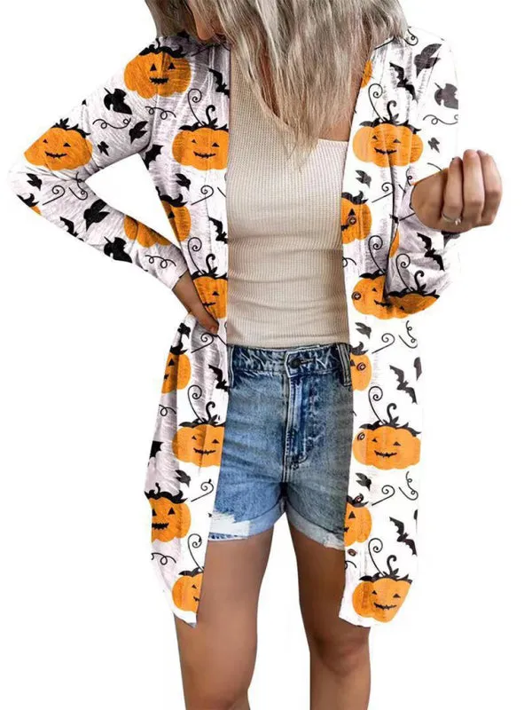 Wenkouban-Winter outfits ideas Women's Halloween-themed printed jacket cardigan