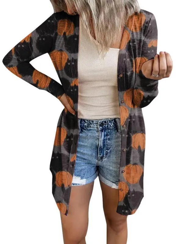 Wenkouban-Winter outfits ideas Women's Halloween-themed printed jacket cardigan