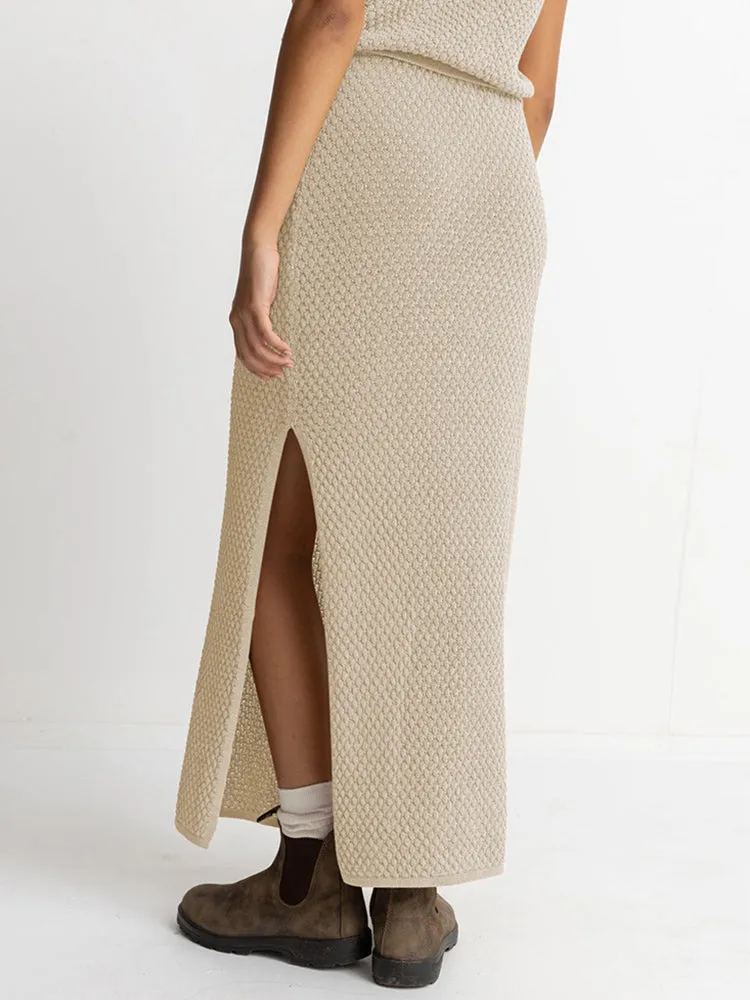 Women's 2 Piece Waffle Knit Outfit Set V Neck Button Crop Tank Top Vest Bodycon Maxi Long Skirt Dress