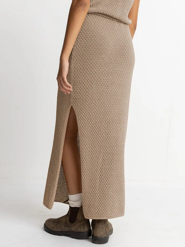 Women's 2 Piece Waffle Knit Outfit Set V Neck Button Crop Tank Top Vest Bodycon Maxi Long Skirt Dress